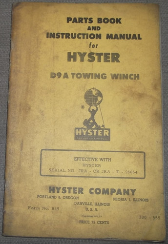 Hyster d9a towing - winch, parts