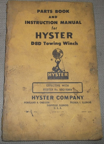 Hyster d8d towing winch parts - hyster,